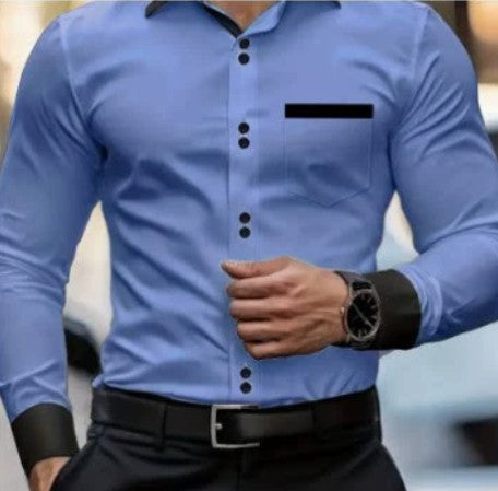 Men's Casual Solid-Color Pocket Long-Sleeve Shirt