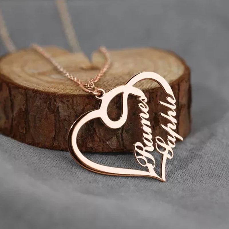 Personalized Custom Name Necklaces Double Heart Pendant Women Necklace