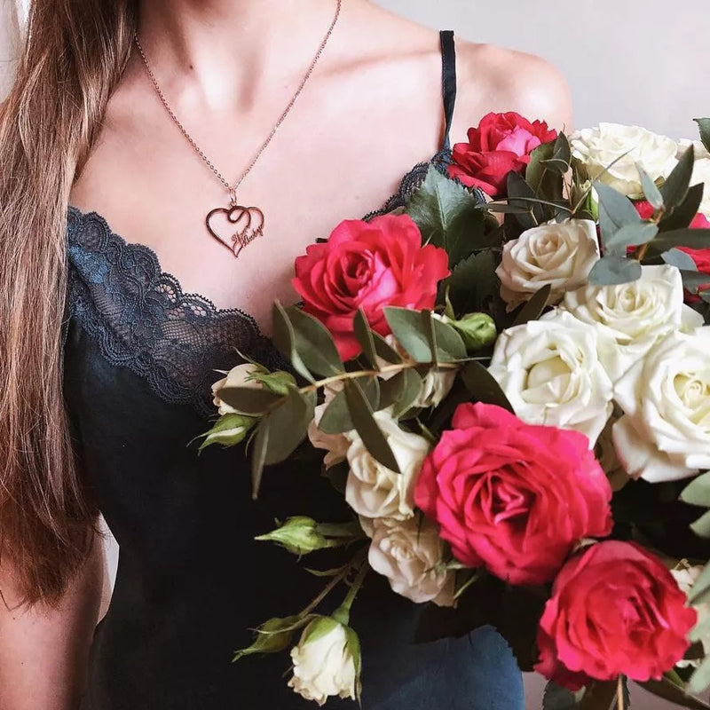 Personalized Custom Name Necklaces Double Heart Pendant Women Necklace