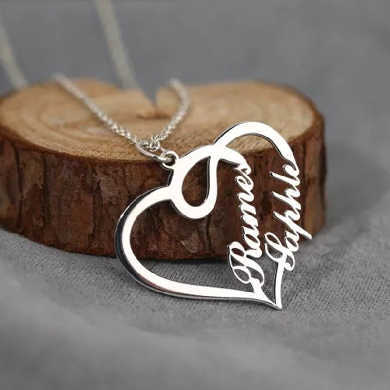 Personalized Custom Name Necklaces Double Heart Pendant Women Necklace