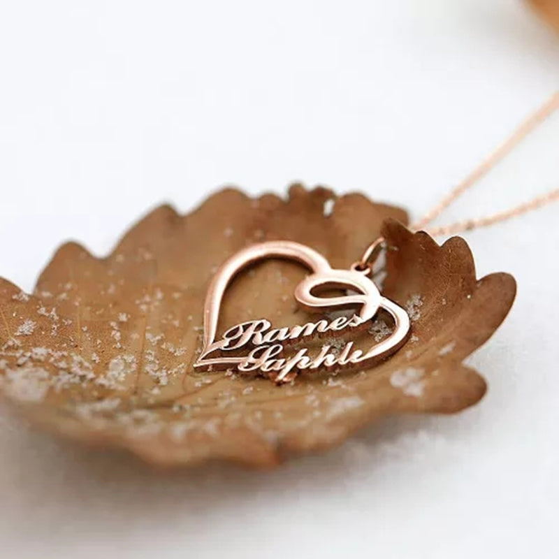 Personalized Custom Name Necklaces Double Heart Pendant Women Necklace