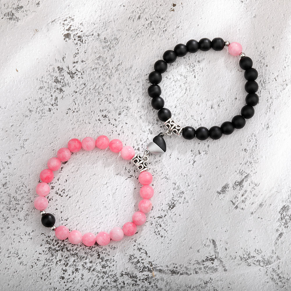 Bracelets couple magnétiques – Pierre naturelle, pendentif cœur à distance