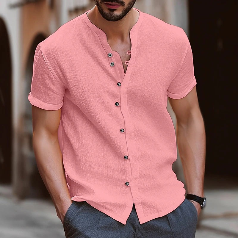 Men's Retro Cotton and Linen Casual Button Short Sleeves