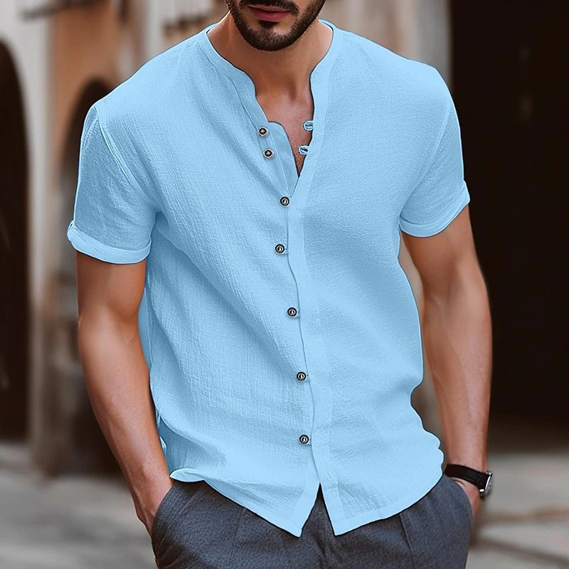 Men's Retro Cotton and Linen Casual Button Short Sleeves