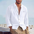 Men's Linen Loose-fit Solid-color Lapel Cardigan Shirt