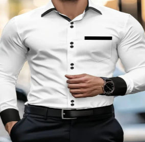 Men's Casual Solid-Color Pocket Long-Sleeve Shirt