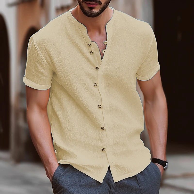 Men's Retro Cotton and Linen Casual Button Short Sleeves