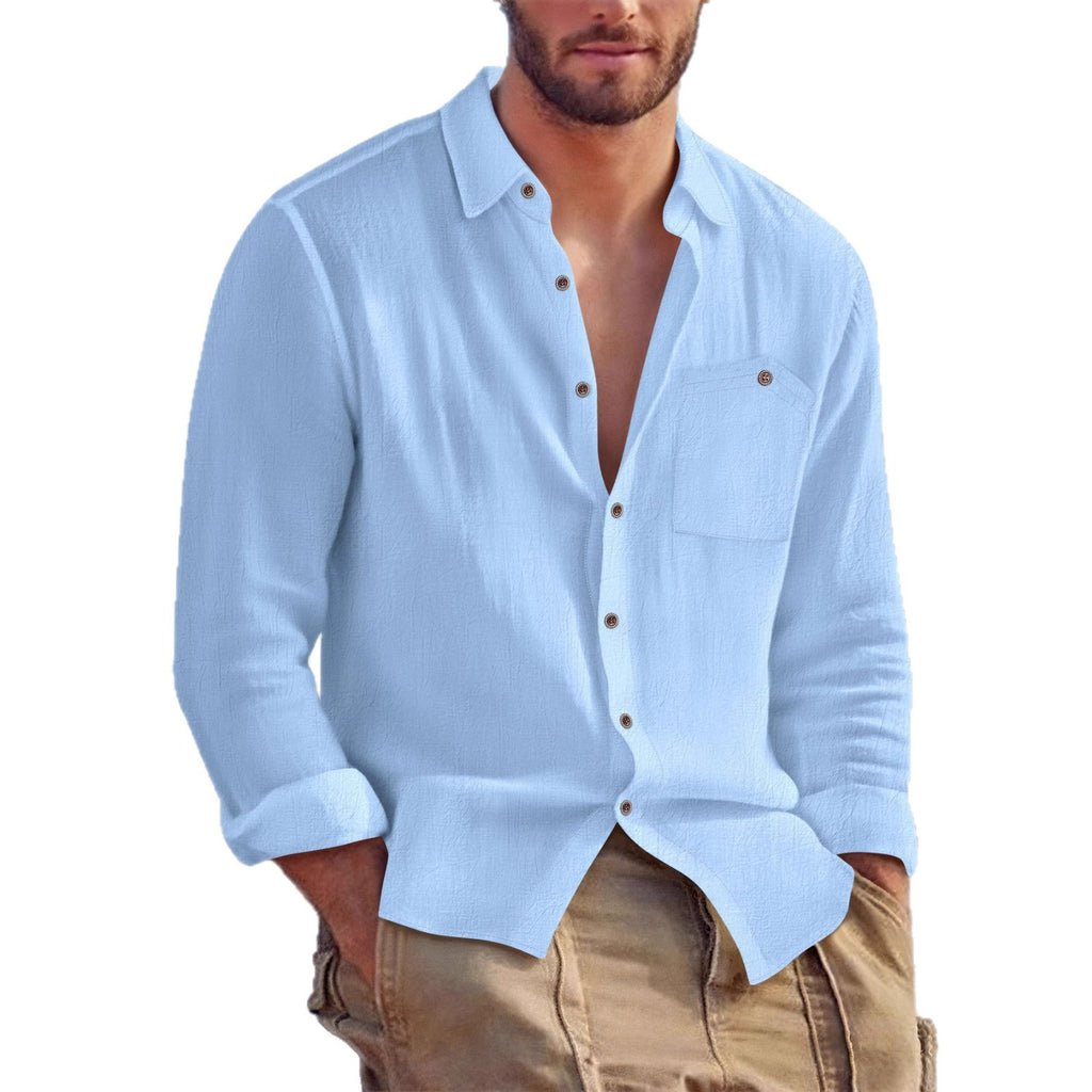 Men's Linen Loose-fit Solid-color Lapel Cardigan Shirt