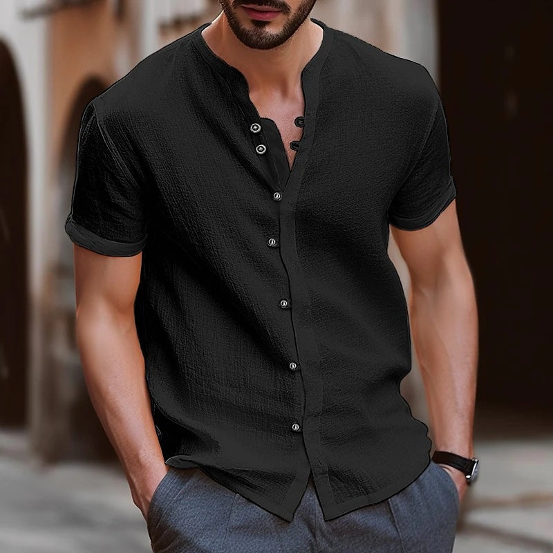Men's Retro Cotton and Linen Casual Button Short Sleeves