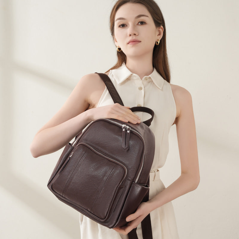 Fashionable Large-Capacity Women's Backpack - Genuine Leather