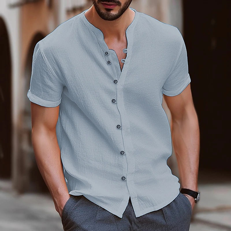 Men's Retro Cotton and Linen Casual Button Short Sleeves