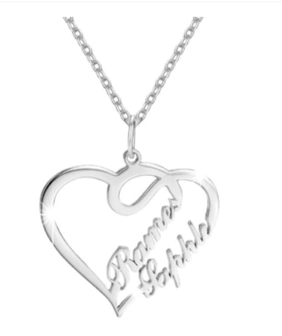 Personalized Custom Name Necklaces Double Heart Pendant Women Necklace