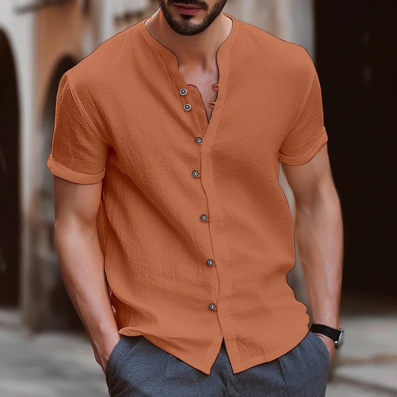 Men's Retro Cotton and Linen Casual Button Short Sleeves