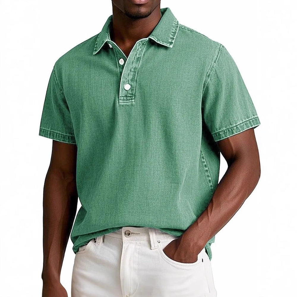 Men's Stylish Solid-Color Vintage Short-Sleeve Lapel Polo Shirt for Summer Casual Business