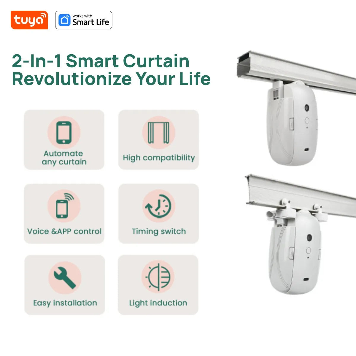 Tuya Smart WiFi Curtain Robot (with Gateway), APP Remote Control, Voice Control, Included Accessories for T/U Curtain Tracks