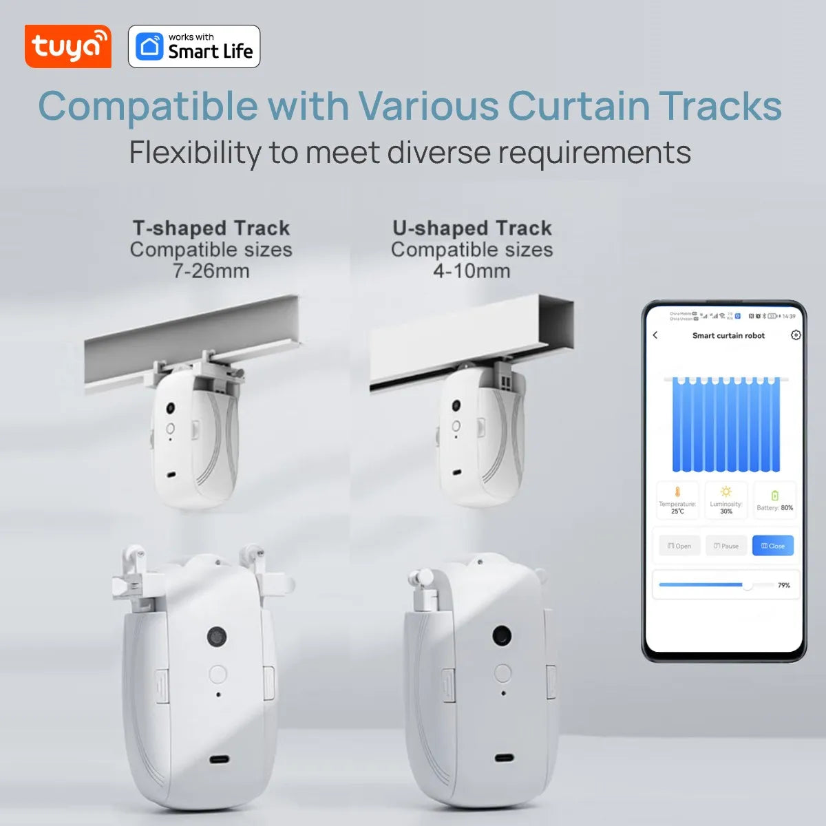 Tuya Smart WiFi Curtain Robot (with Gateway), APP Remote Control, Voice Control, Included Accessories for T/U Curtain Tracks