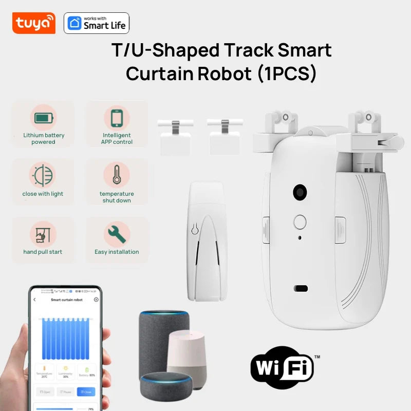 Tuya Smart WiFi Curtain Robot (with Gateway), APP Remote Control, Voice Control, Included Accessories for T/U Curtain Tracks