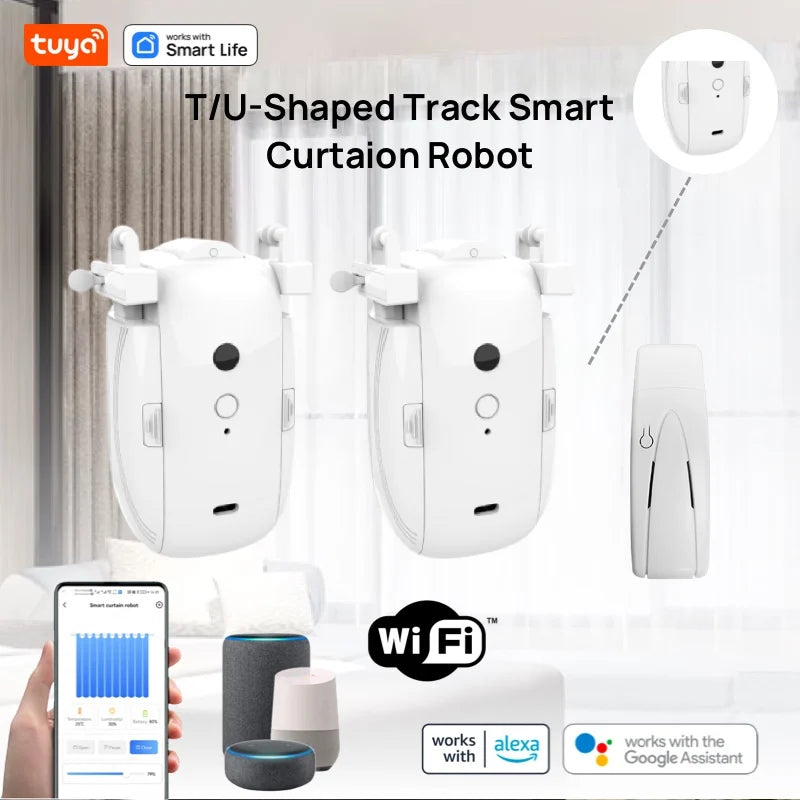 Tuya Smart WiFi Curtain Robot (with Gateway), APP Remote Control, Voice Control, Included Accessories for T/U Curtain Tracks