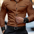 Men's Casual Solid-Color Pocket Long-Sleeve Shirt