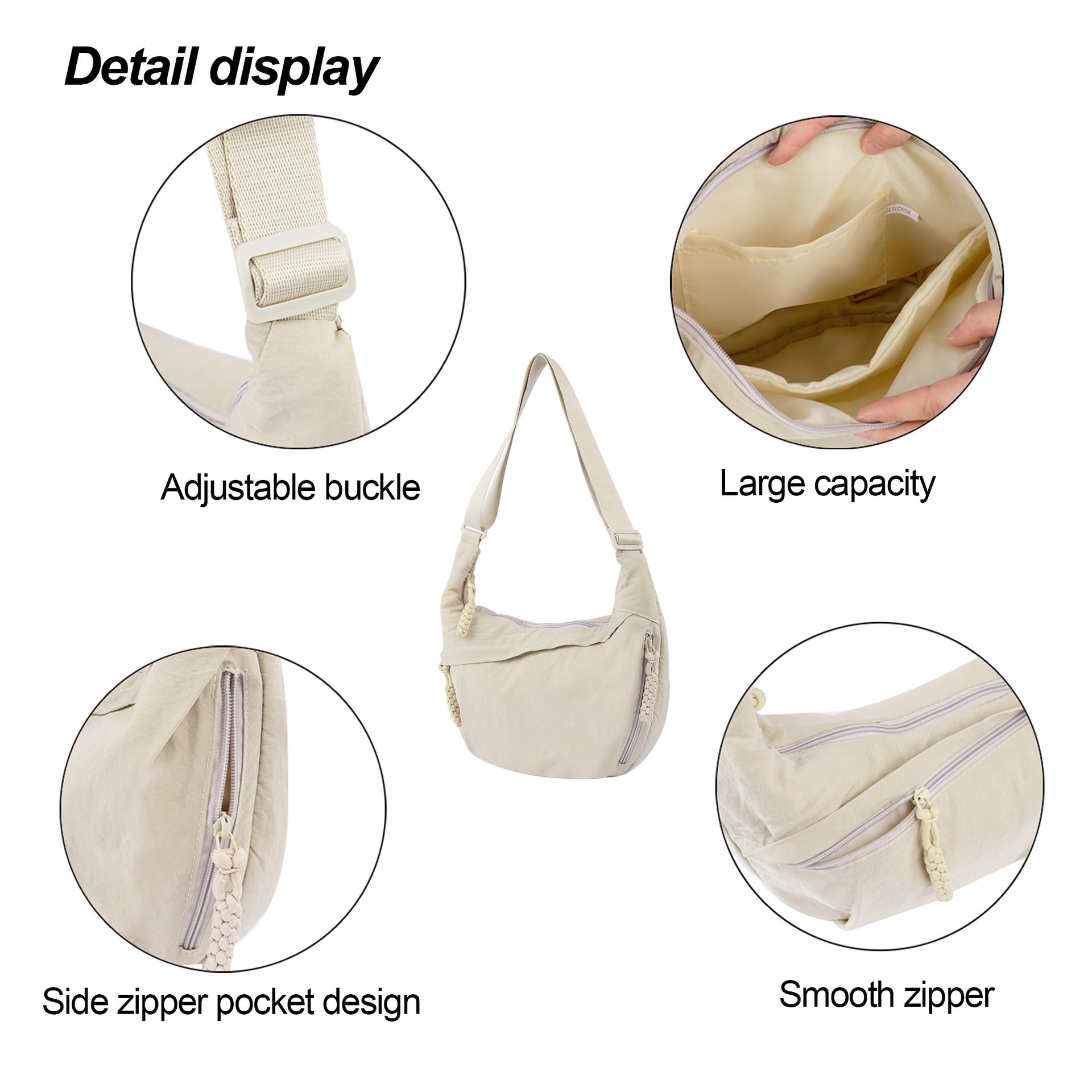 Sac bandoulière simple en nylon de grande capacité pour femme