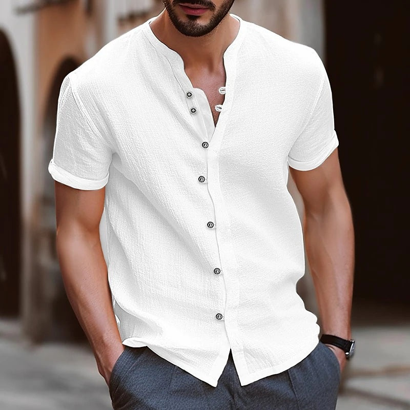 Men's Retro Cotton and Linen Casual Button Short Sleeves
