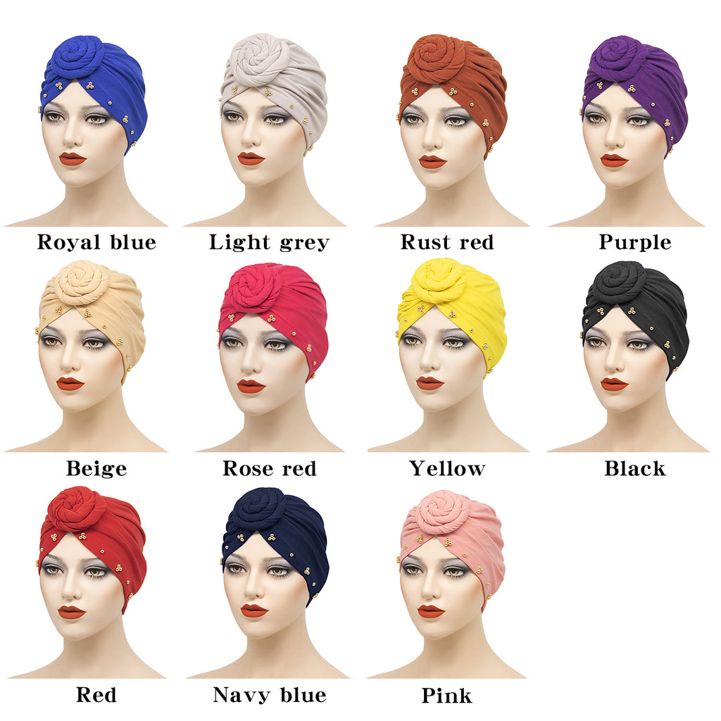 Women's Beaded Plate Flower Base Hat Bandana
