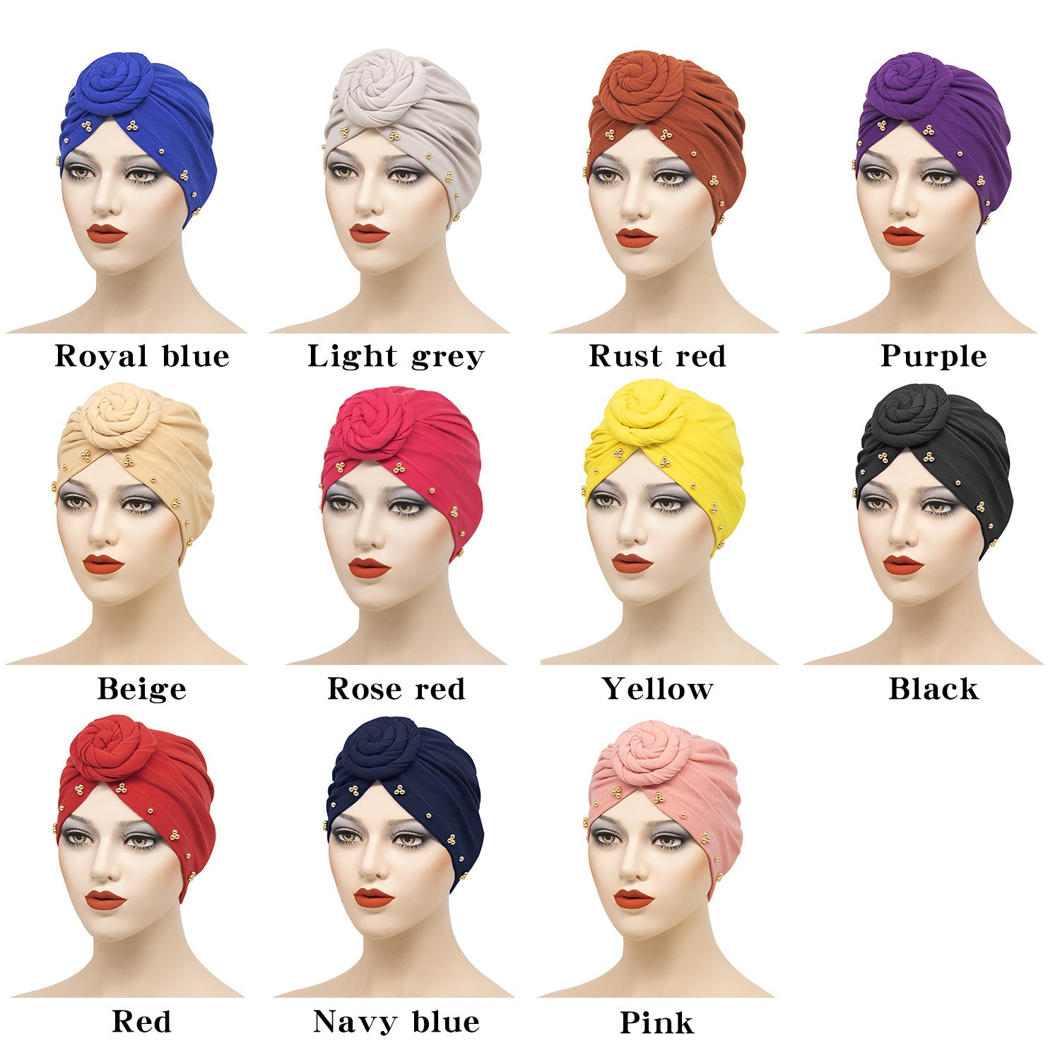 Women's Beaded Plate Flower Base Hat Bandana