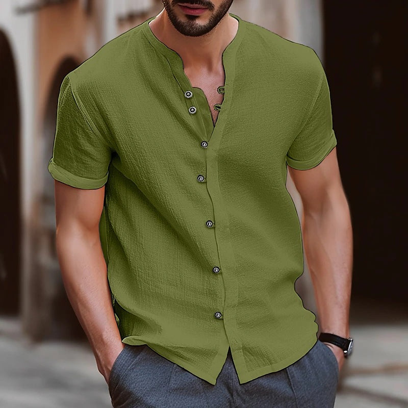 Men's Retro Cotton and Linen Casual Button Short Sleeves